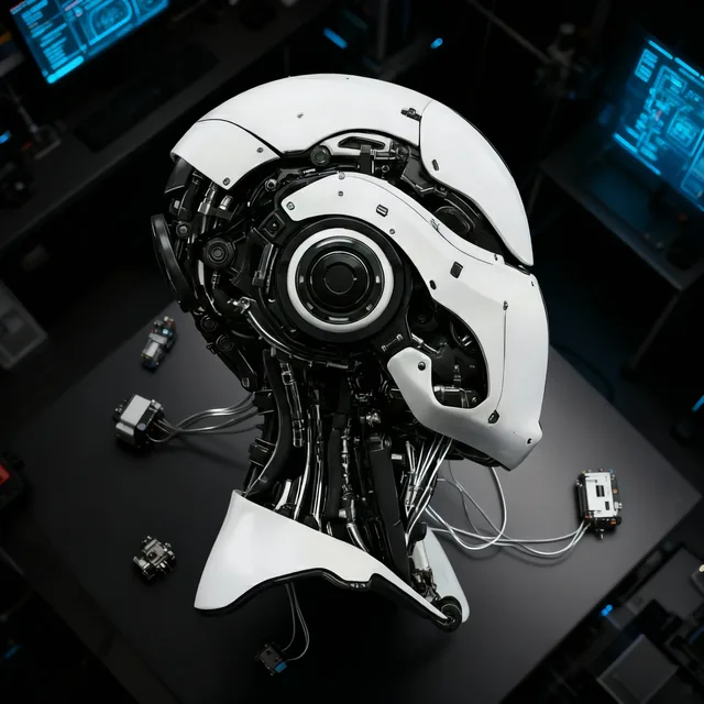 Robot de inteligencia artificial en laboratorio con monitores para plataforma SecOps Stellar Cyber Open XDR